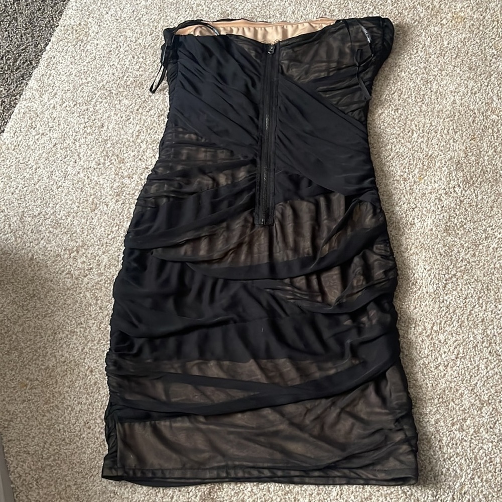 GUESS Y2K 2000s Vintage Bandage catwalk dress black mesh bandage mini Festival - Picture 5 of 6